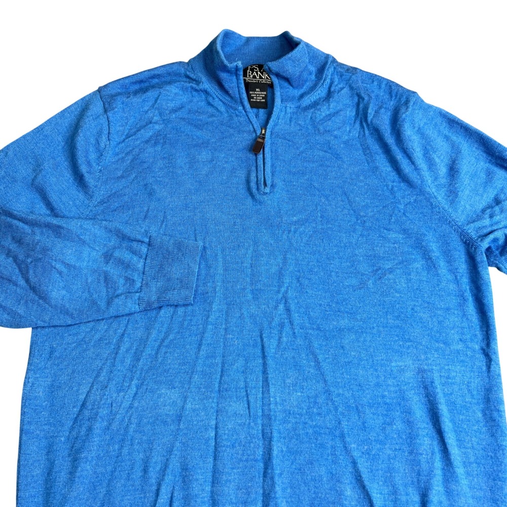 Jos A Bank Traveler's Collection‎ Blue 100% Merino Wool Quarter Zip Sweater XL